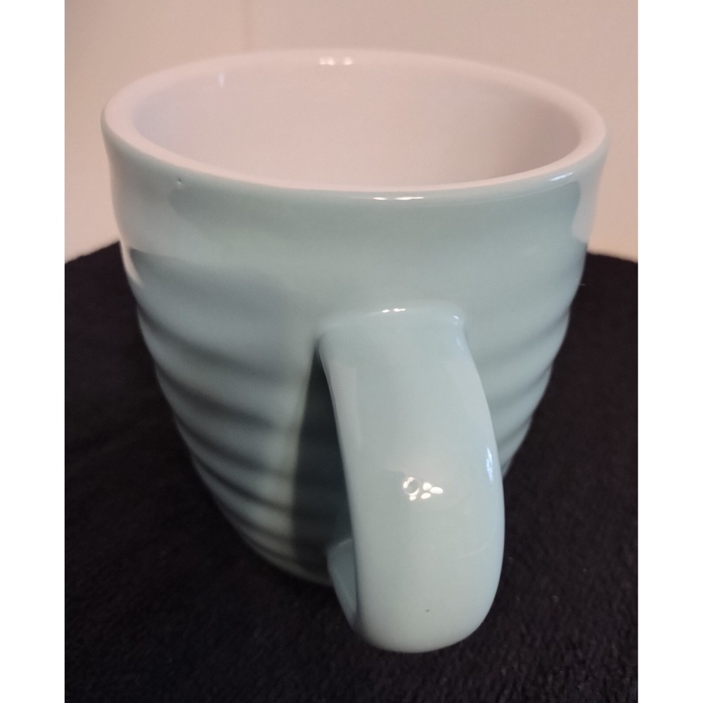Set of 4 (15 oz.) Ceramic Coffee Mugs w/Handles - Mint Green/White - Picture 4 of 5